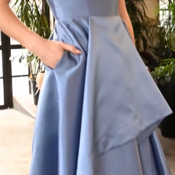 Adrianna Papell 6 Womens Mikado High Low Gown Blue Frost Special Occasion Dress - Picture 6 of 13